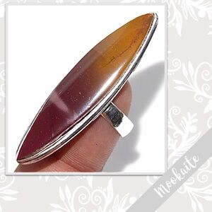 Mookaite Jasper Large Silver Artisan Ring, Size 8 (Plum, Gold, Ivory)
